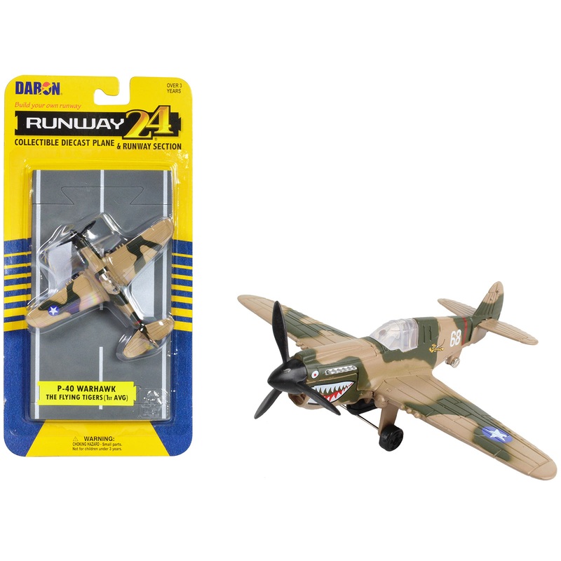 Curtiss P-40 Warhawk Fighter Aircraft Camouflage “Flying Tigers-First American Volunteer Group” with Runway Section Diecast Model Airplane by Runway24