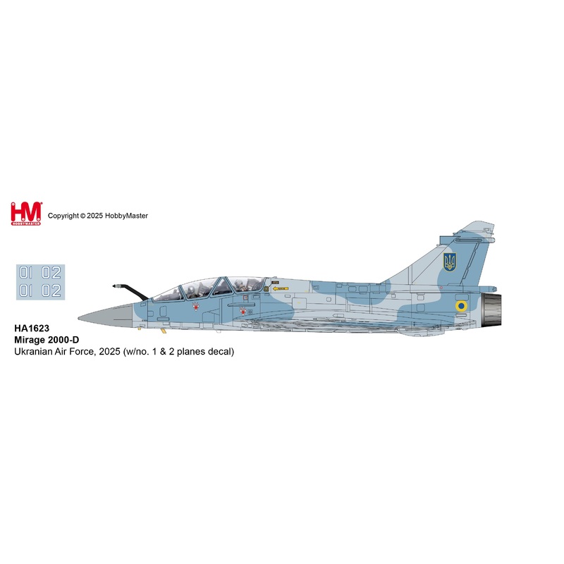 HA1623 | Hobby Master Military 1:72 | Mirage 2000-D Ukranian Air Force, 2025 (w/no. 1 & 2 planes decal) | is due October 2025