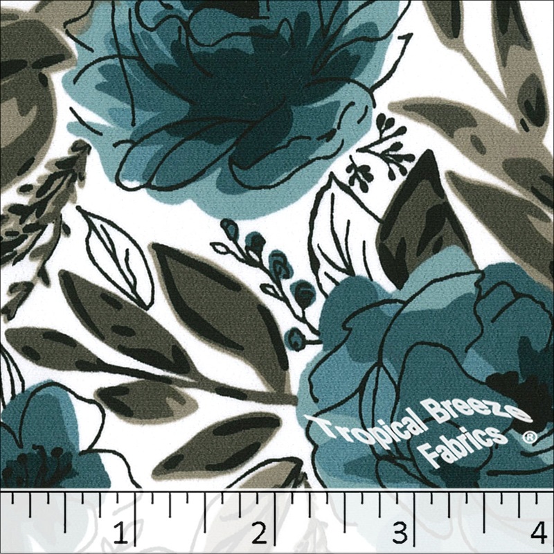 Koshibo Large Floral Print Polyester Fabric 048329 Turquoise