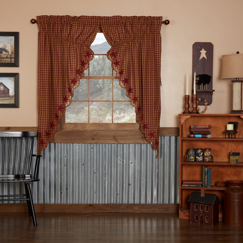 Burgundy Star Homespun Curtains 202 Swag Panel