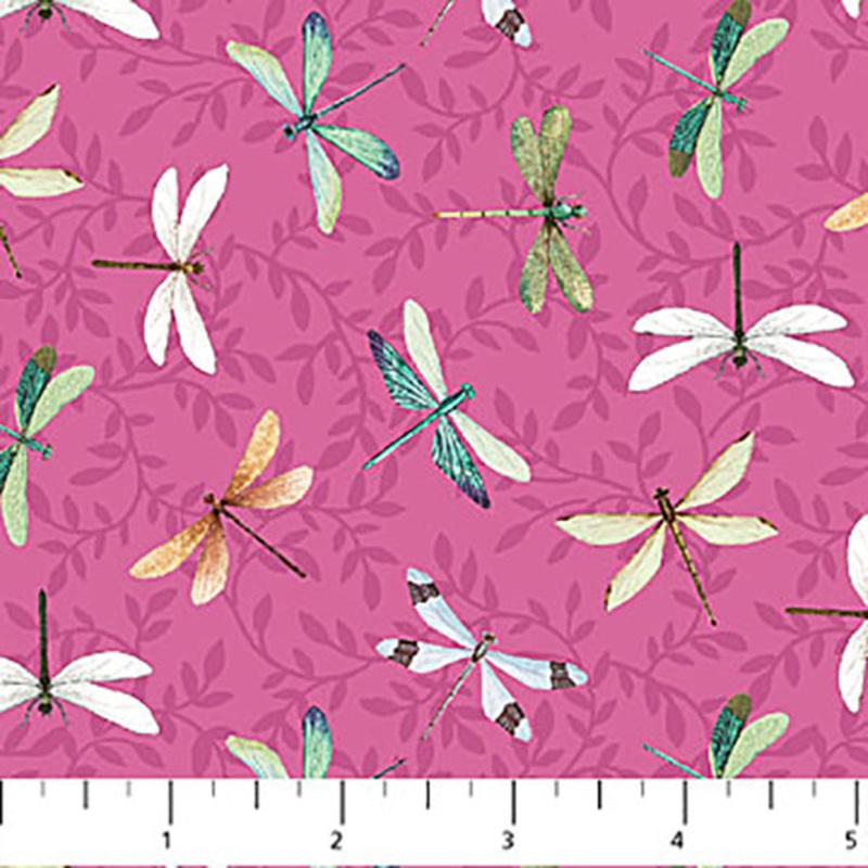 Water Lilies Collection Dragon Flies Cotton Fabric 25060 Pink