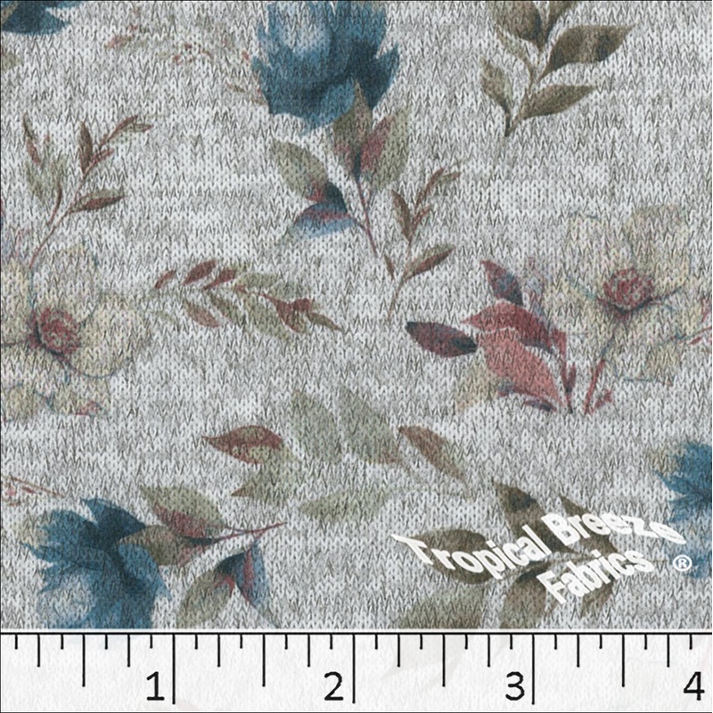 Sweater Knit Floral Print Fabric 32955 Teal