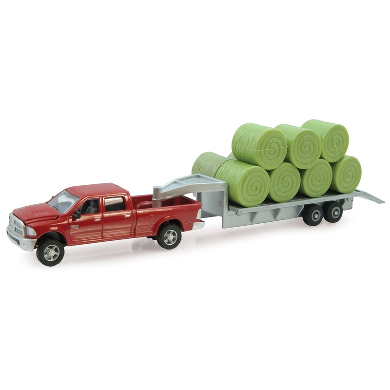 1:64 M12 2011 Ram Pickup with Gooseneck Flatbed Trailer & Bales 14855