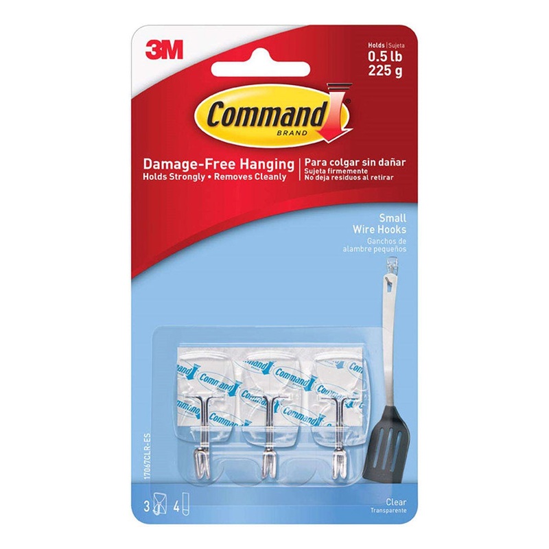 Command Clear Small Plastic Wire Hooks 17067CLR 3 hooks, 4 strips