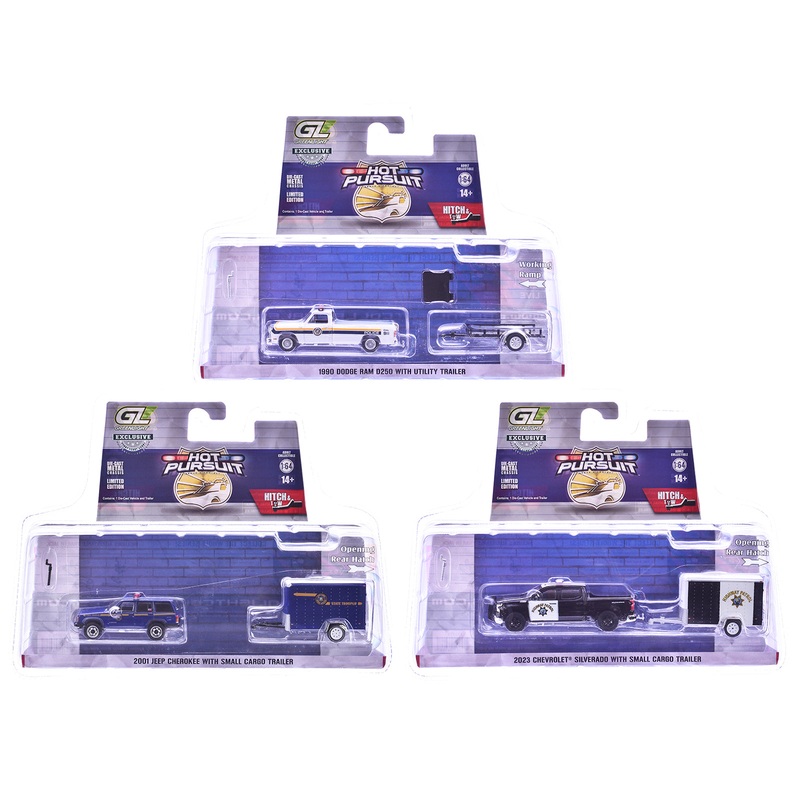 “Hot Pursuit Hitch & Tow” Series 1 Set of 3 pieces 1/64 Diecast Model Cars by Greenlight
