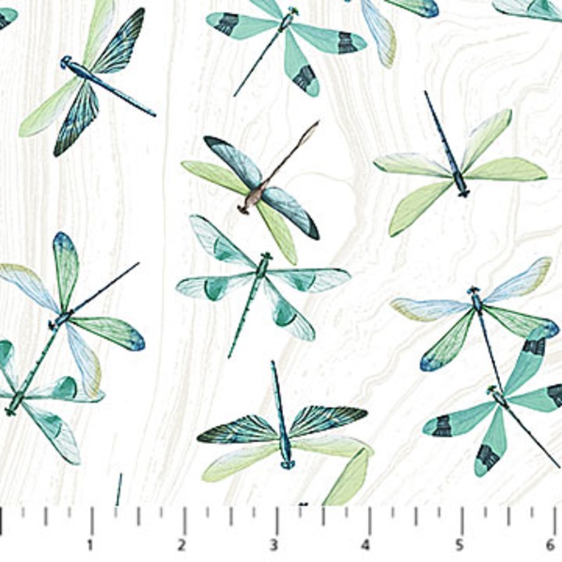 Tranquil Waters Collection Dragonflies Cotton Fabric DP27209 White