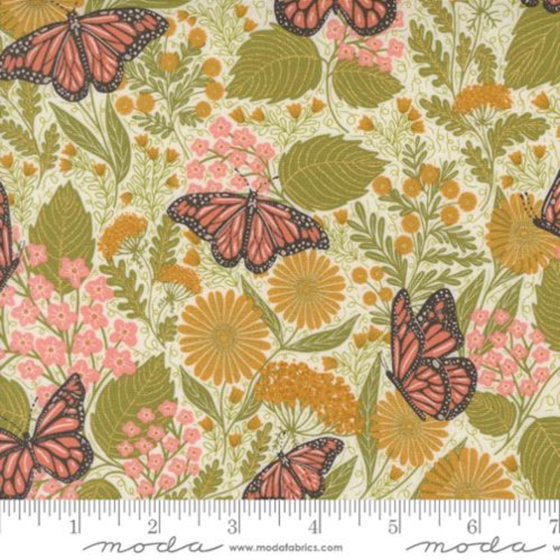 Bee Garden Collection Butterfly Floral Cotton Fabric 48412 Light Green