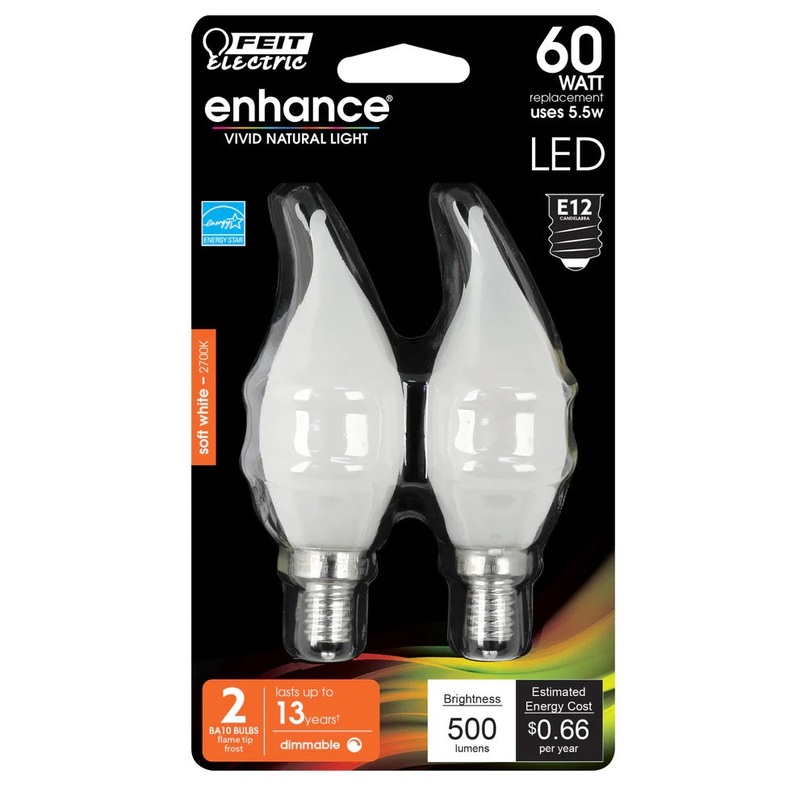 2-Pack 60W Flame Tip Frost Enhance LED Light Bulbs BPCFF609 2700K Soft White
