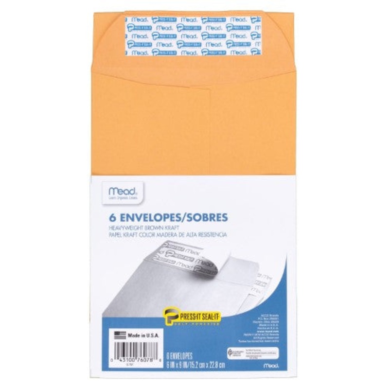 6-Pack 6×9 Press-It Seal-It Kraft Envelopes 76078