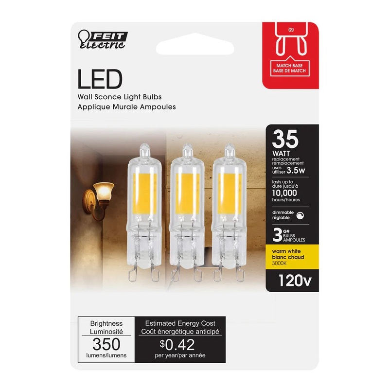 3-Pack G9 LED Wall Sconce Light Bulbs BP35G98 3000K Warm White