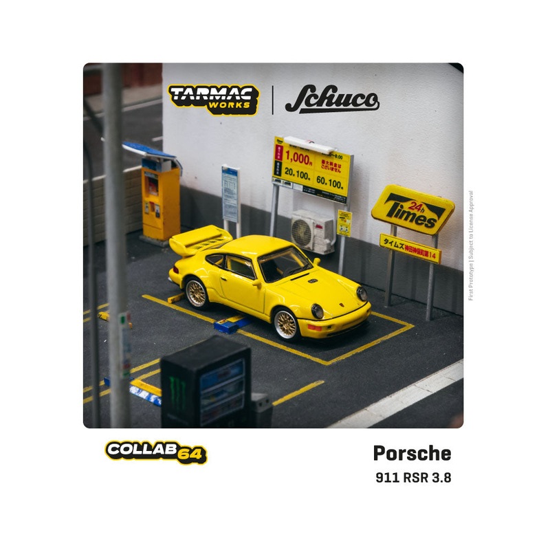 Tarmac Works x Schuco 1:64 Porsche 911 RSR 3.8 (Yellow)  Collab64