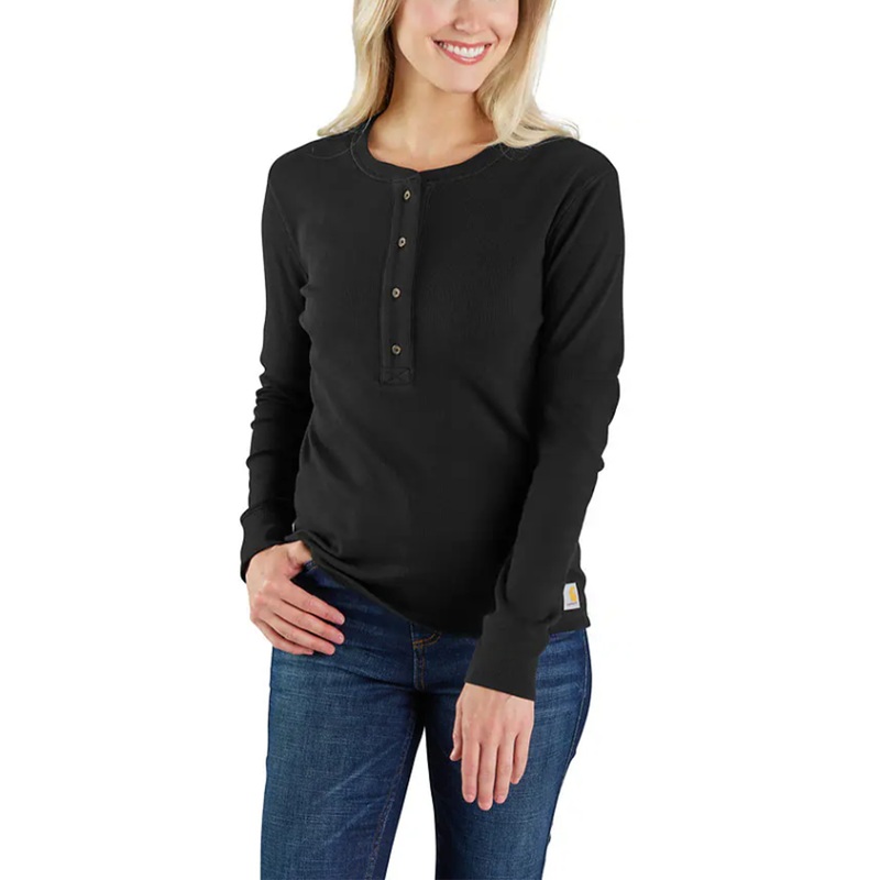 Women’s Tencel Relaxed Fit Long-Sleeve Ribbed Henley Shirt 106480 Carhartt Brown Small