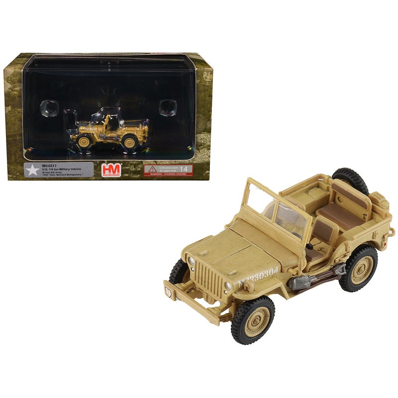 U.S. 1/4 ton Military Vehicle Desert Sand “British 8th Army Gen. Bernard Montgomery Sicily” (1943) Royal Army “Ground Power Series” 1/72 Diecast Model by Hobby Master