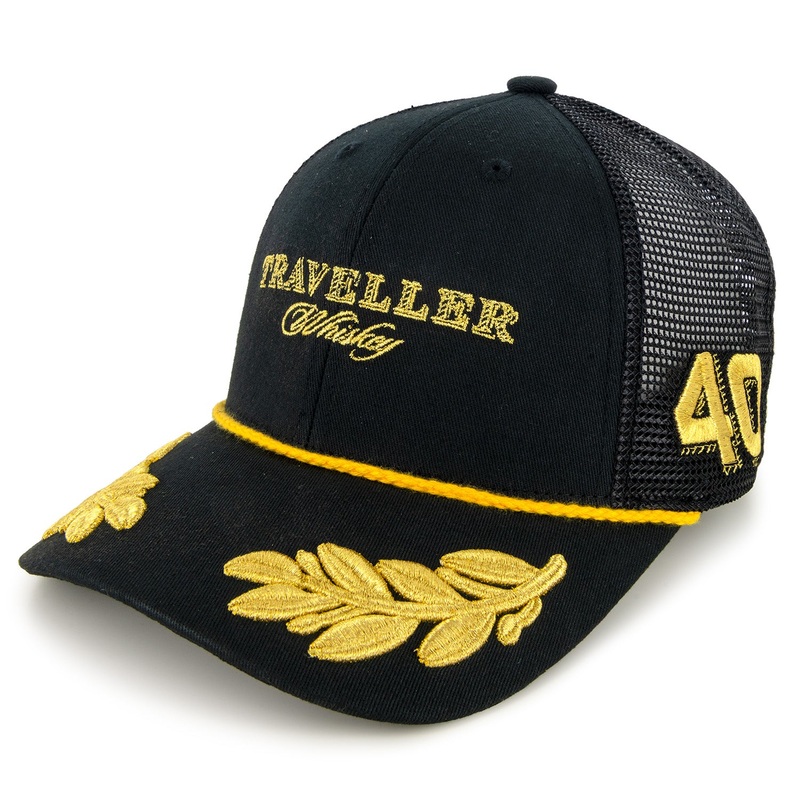 Justin Allgaier 2025 Traveller Whiskey #40 JRM Gold Leaf Snapback Mesh Hat Black Adult