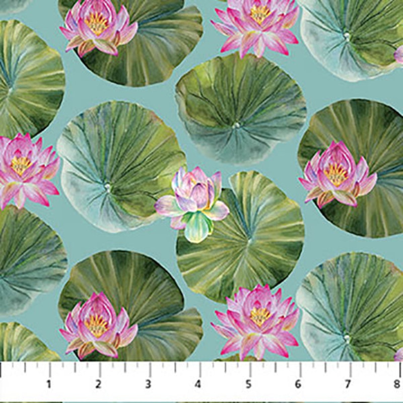 Water Lilies Collection Lily Pads Cotton Fabric DP25059 Blue