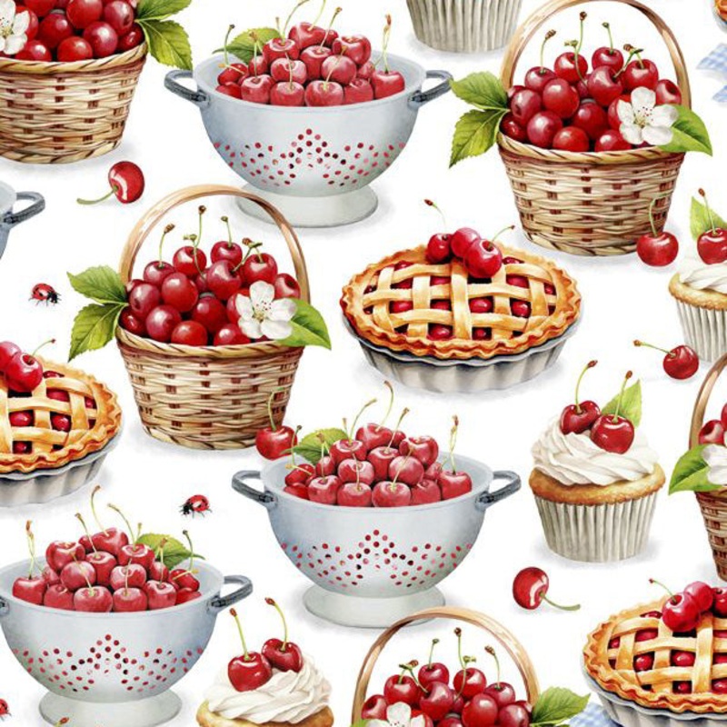 Sweet Cherry Collection Cherry Treats Cotton Fabric 68569 White