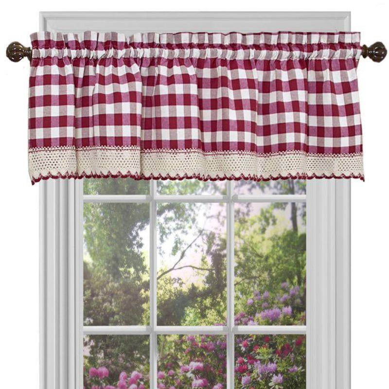 Buffalo Check Curtains- Valance- 1605 Burgundy