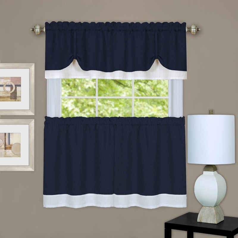 Darcy Tier & Valance Set 3-piece 1671 Navy/White 24 inch long tiers