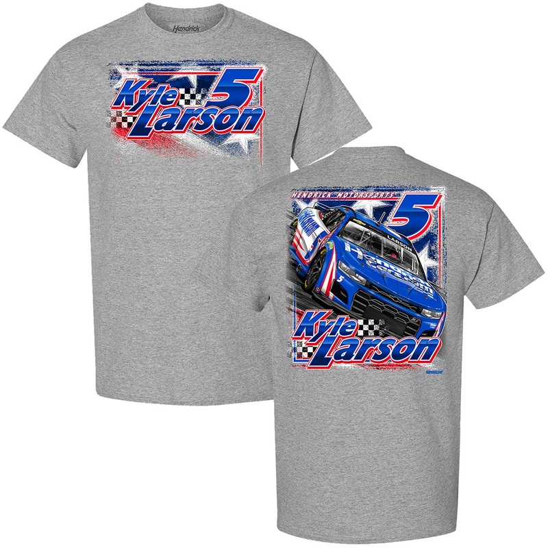Kyle Larson 2025 HendrickCars Stars & Stripes 2-Spot T-Shirt Gray L