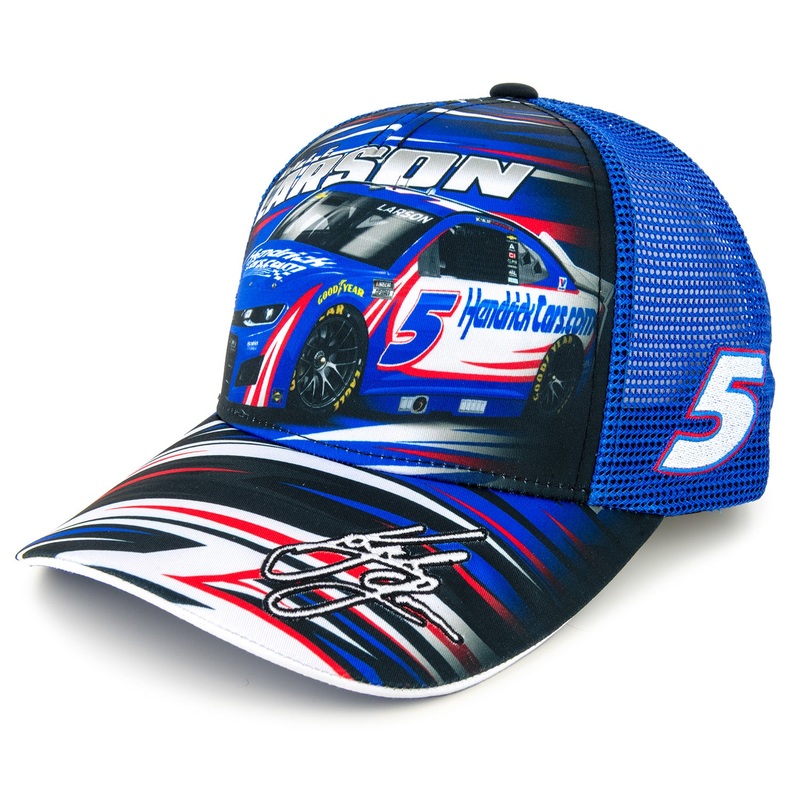 Kyle Larson 2025 HendrickCars Sublimated Car Mesh Hat Blue Adult