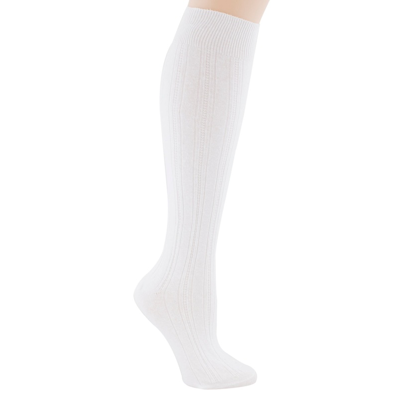 Women’s Wide Rib Knee-High Socks 5900 White 9-11