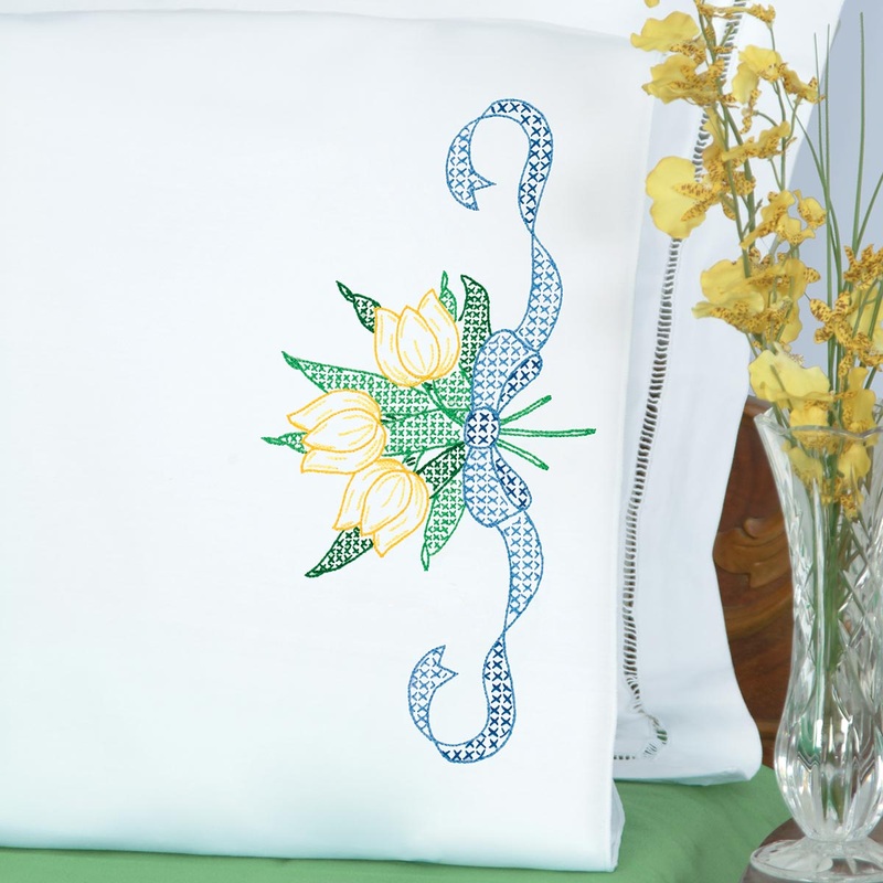 Tulips & Ribbon Perle Edge Pillowcases 1600-796