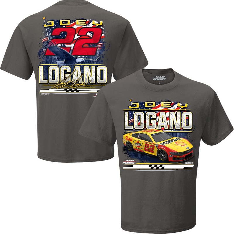 Joey Logano 2025 Shell-Pennzoil Patriotic Eagle 2-Spot T-Shirt Gray – Exclusive M