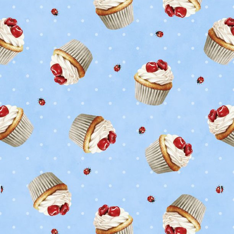 Sweet Cherry Collection Cupcake Toss Cotton Fabric 68571 Light Blue