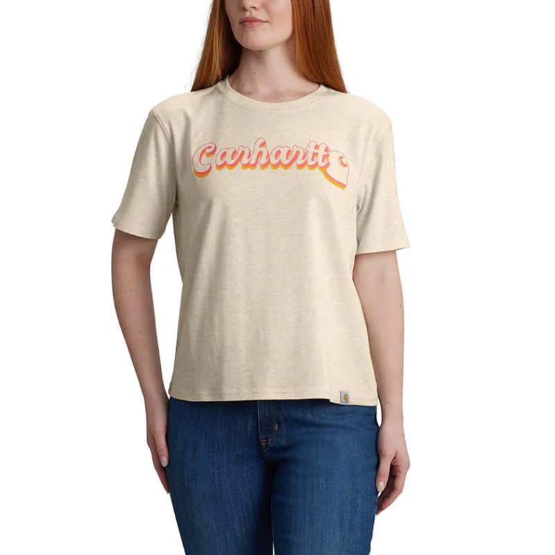 Women’s TENCEL Fiber Series Loose Fit Short-Sleeve Script Graphic T-Shirt 106833 Oatmilk Small