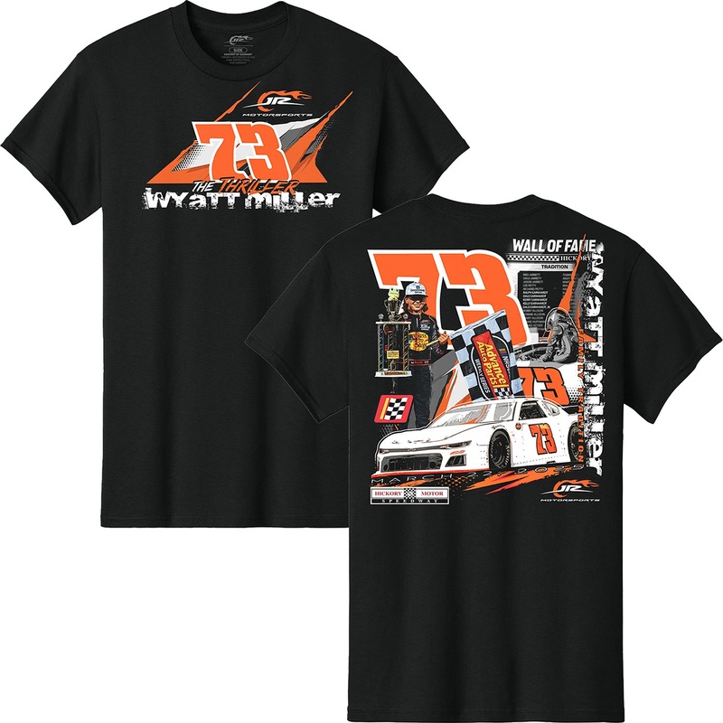 Wyatt Miller 2025 Hickory 1st Asphalt Stock Car Race Win 2-Spot T-Shirt Black S