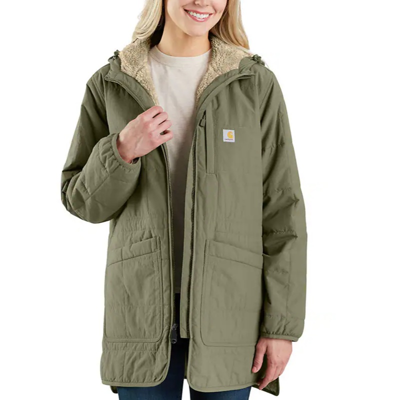 Women’s Rain Defender Loose Fit Lightweight Insulated Hooded Coat 106465 Olive Small
