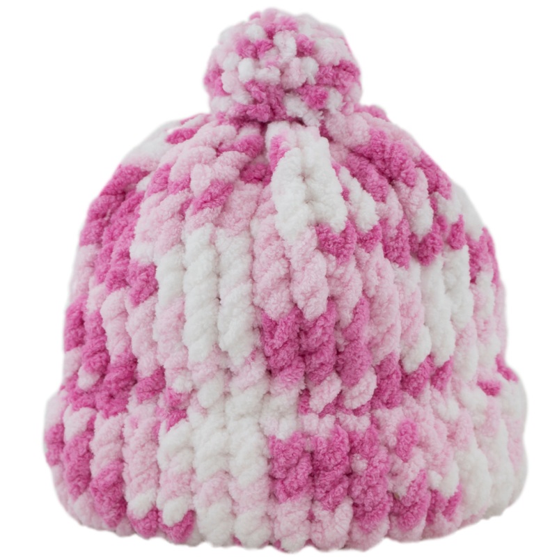 Baby Hat with Pom-Pom-Handmade Loom Knit Cap Pink Dreams