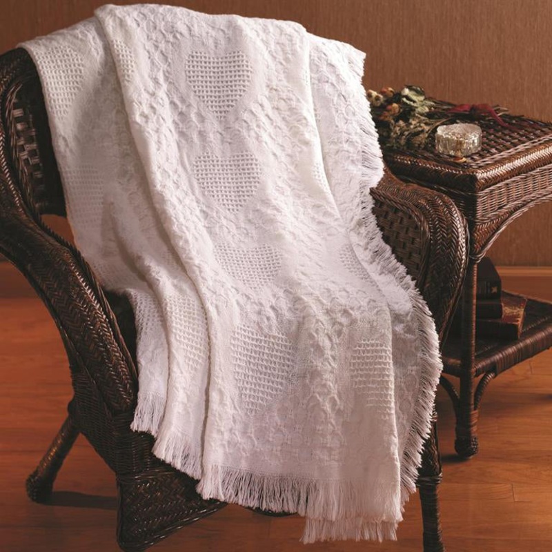 Basket Weave Heart Throw Blanket White