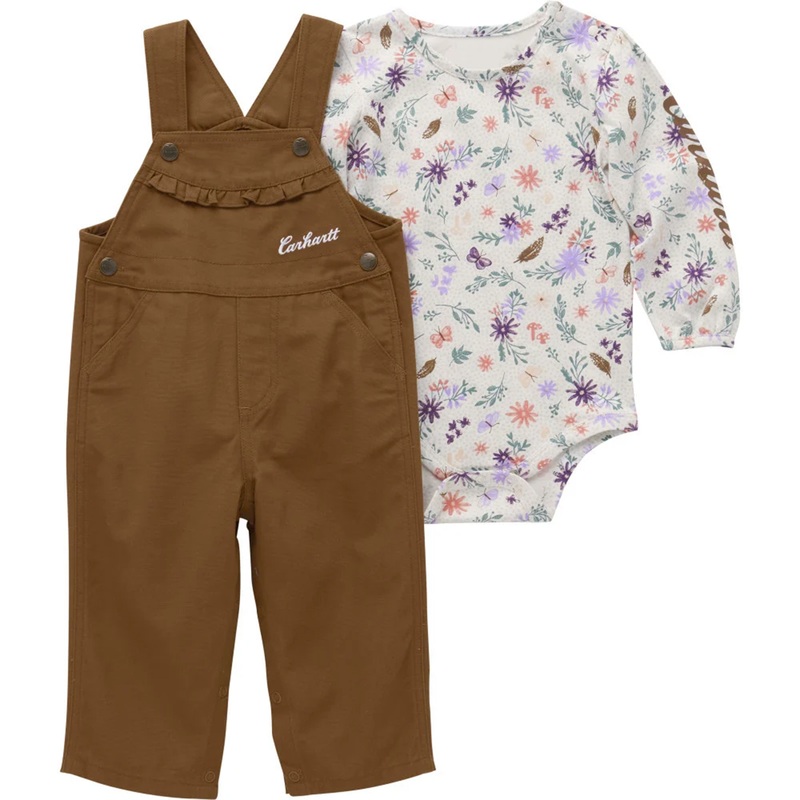 Baby Girls’ Long-Sleeve Bodysuit and Canvas Overall Set CG9899 6 Months