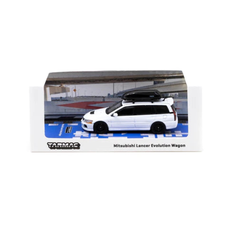 Tarmac Works 1:64 White Mitsubishi Lancer Evolution IX Wagon With Extra Wheels