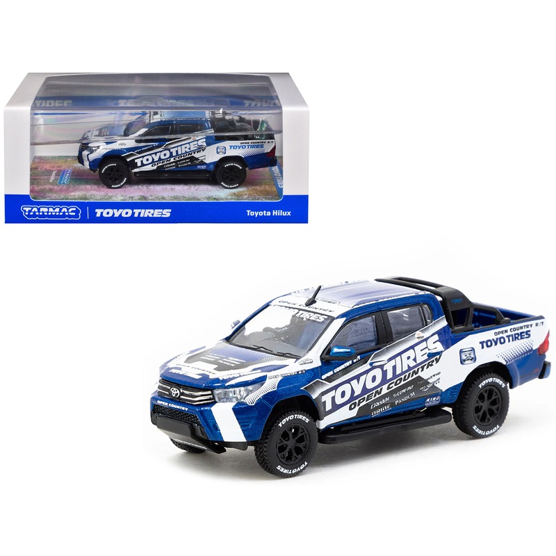 Toyota Hilux Pickup Truck RHD (Right Hand Drive) “Toyo Tires” White and Blue with Graphics “Hobby64” Series 1/64 Diecast Model Car by Tarmac Works