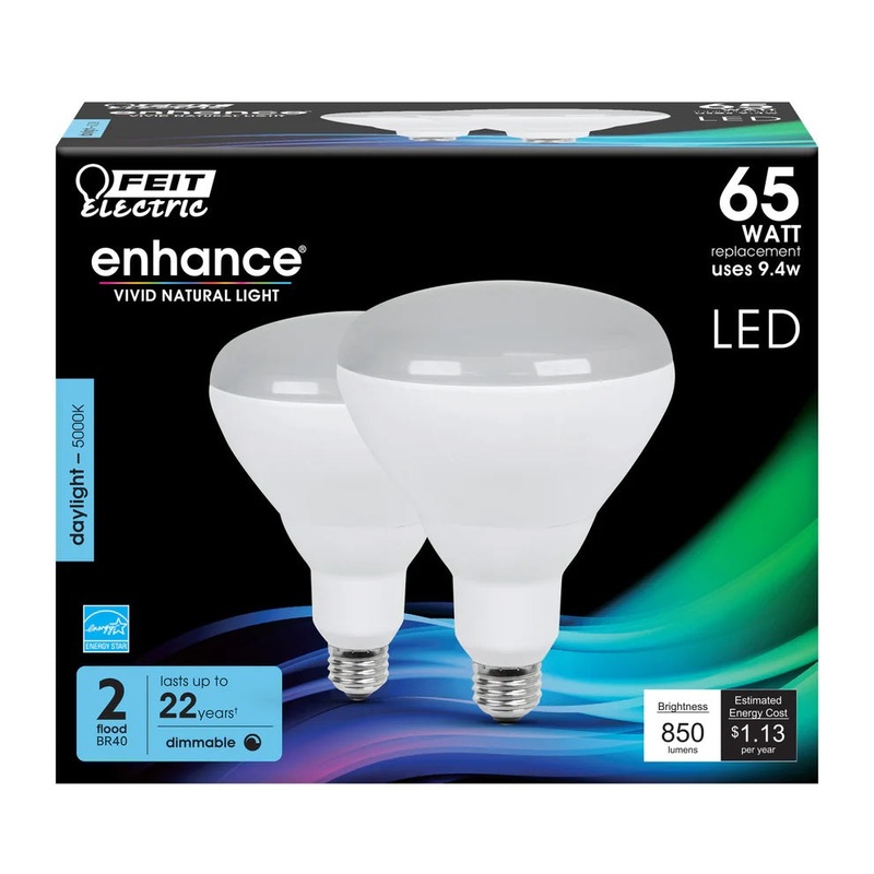 2-Pack 65W Enhance BR40 LED Light Bulbs BR40DM/9 5000K Daylight