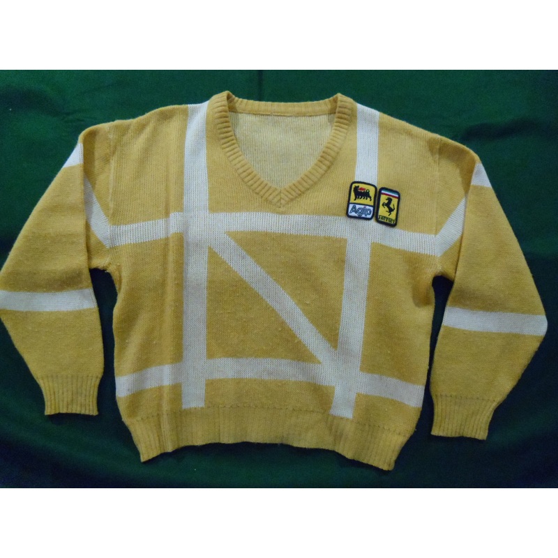 Ferrari F1 Team Sweater Yellow V-Neck Agip w/White Stripes (219)