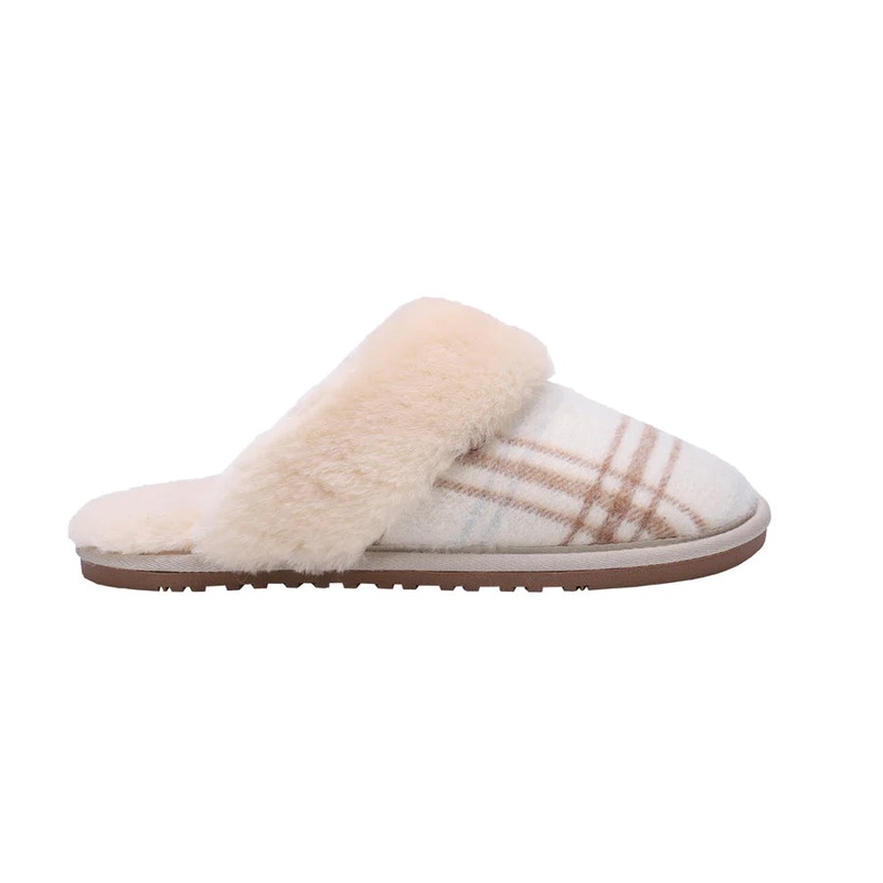 Women’s Slip On Scuff Slippers P003W White Plaid Small