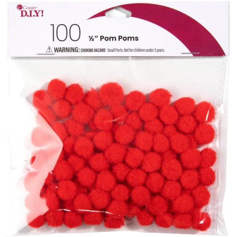 100-Pack Half Inch Pom Poms POMHLFIN Red