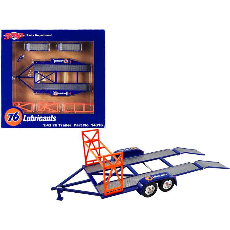 Tandem Car Trailer with Tire Rack Blue “Union 76” for 1/43 Scale Model Cars by GMP
