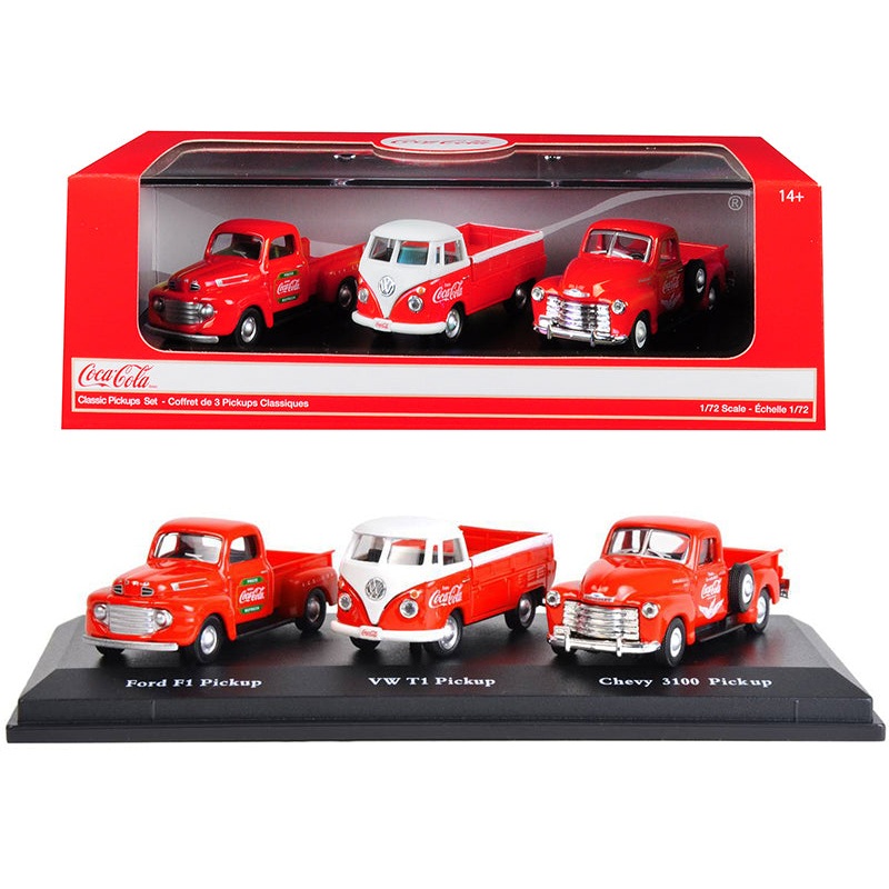 “Classic Pickups” Gift Set of 3 Pickup Trucks “Coca Cola” 1/72 Diecast Model Cars by Motorcity Classics