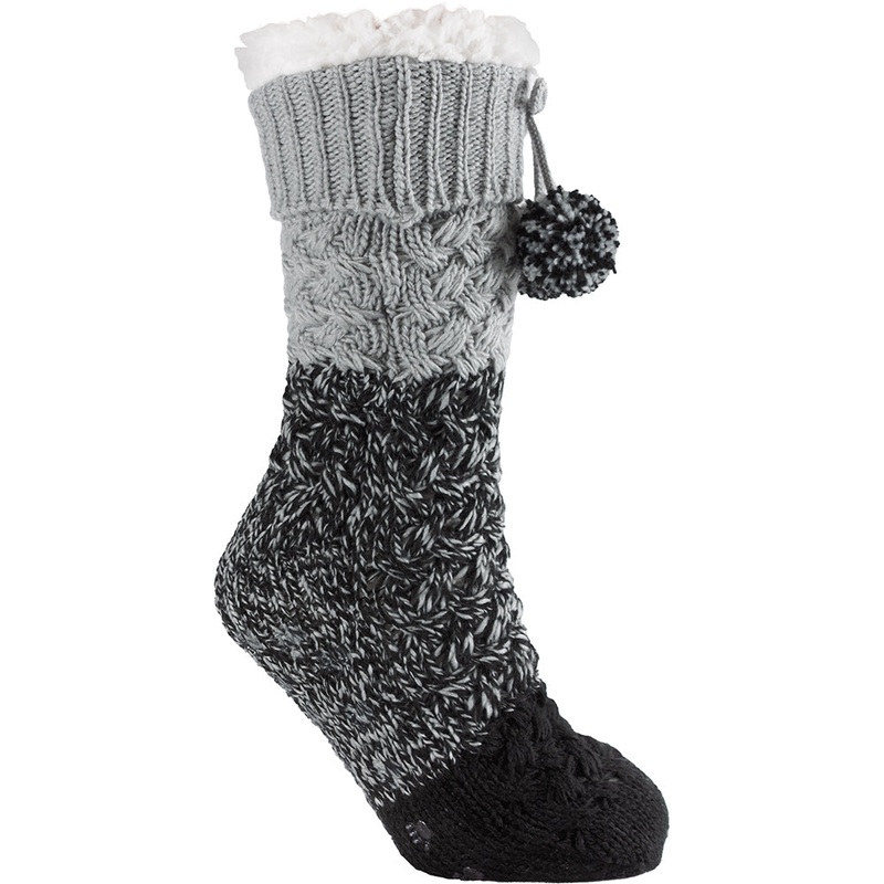 Women’s Basketweave Knit Slipper Socks 06LXK12221 Anthracite