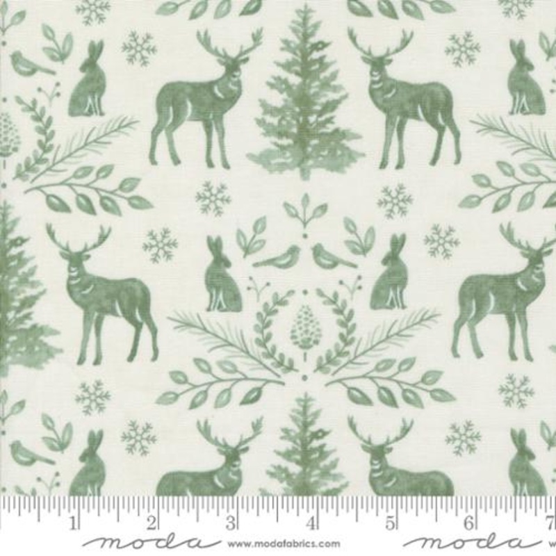 Woodland Winter Collection Damask Animals Cotton Fabric 56092 White
