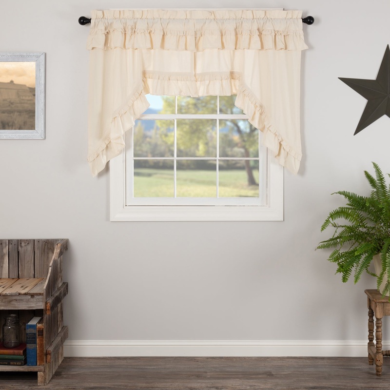 Muslin Ruffled Unbleached Natural Curtains 5137 Straight Valance