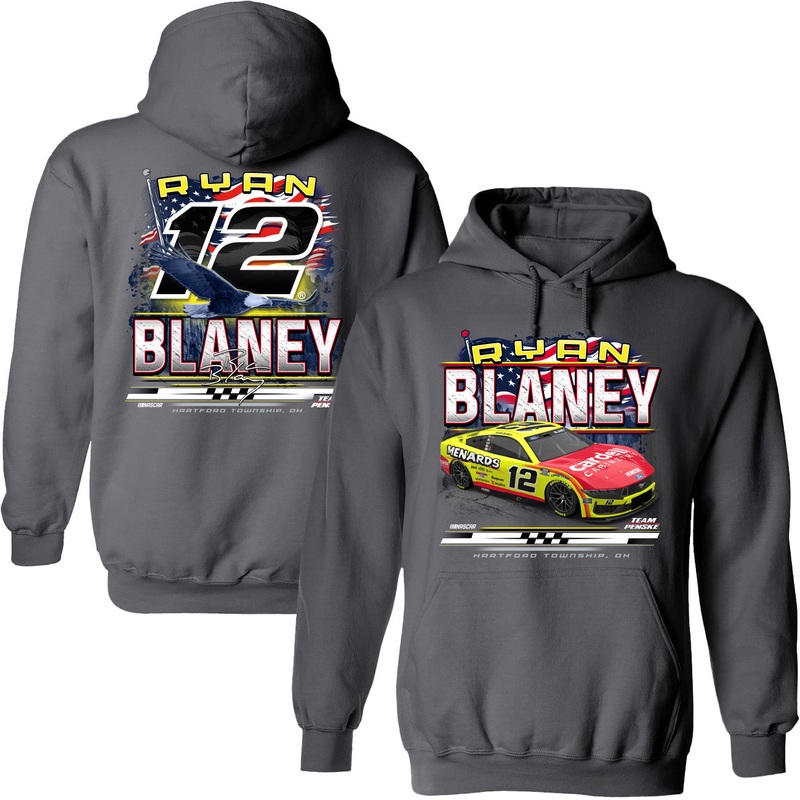 Ryan Blaney 2025 Menards Patriotic Eagle 2-Spot Hoodie Outerwear Sweatshirt Gray L