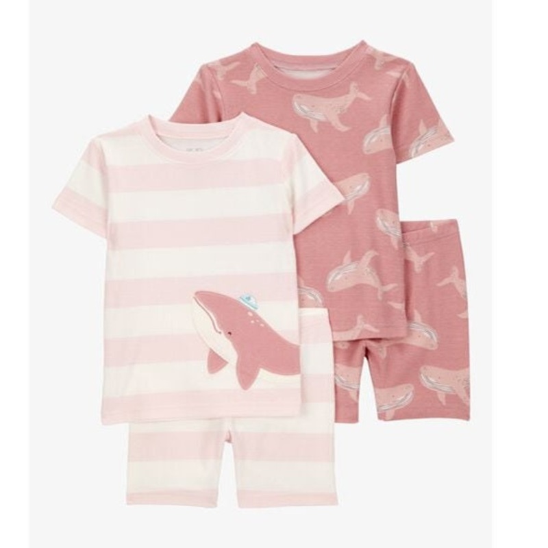 Toddler Whale Striped Snug Fit Cotton 4-Piece Pajamas 2S382910-969 2T
