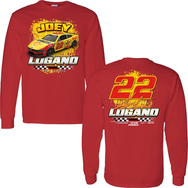 Joey Logano 2025 Long Sleeve Shell Pennzoil 2-Spot T-Shirt Red – Exclusive L