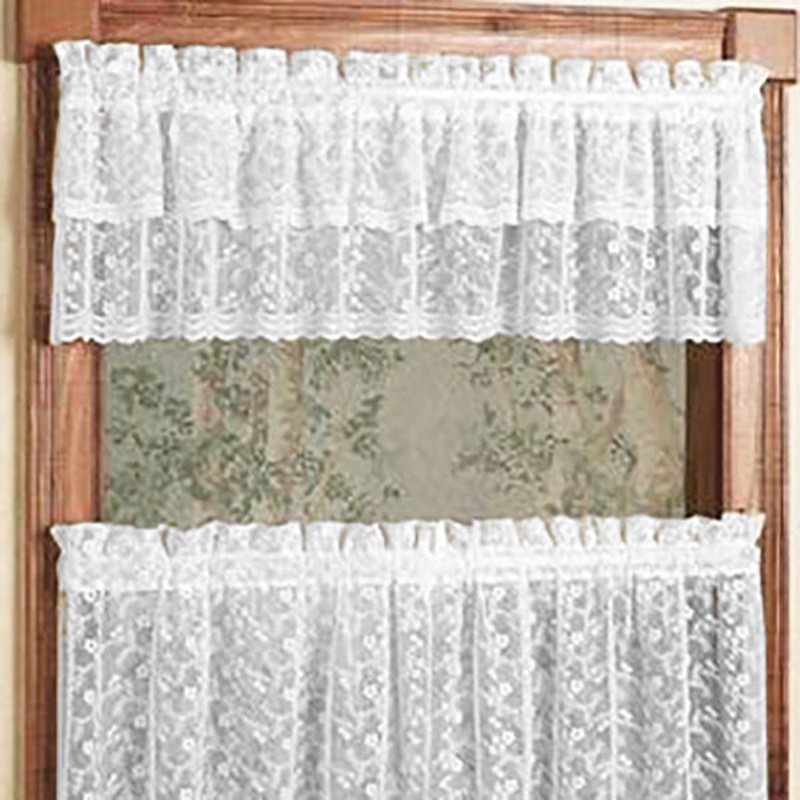 Priscilla White Lace Curtains 332 Valance (60 x 12 inches)