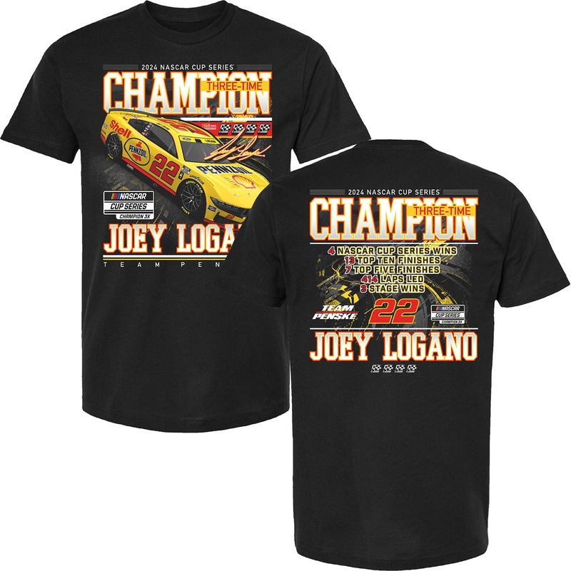 Joey Logano 2024 NASCAR Cup Series Champion Stats T-Shirt Black S
